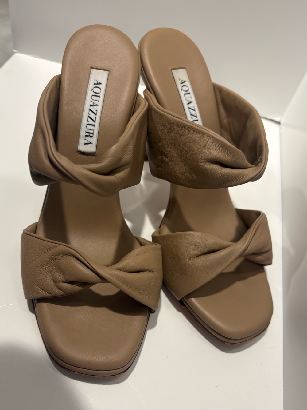 Aquazzura Twist Leather Luxury Slip On Mules Sandals Size 37.5